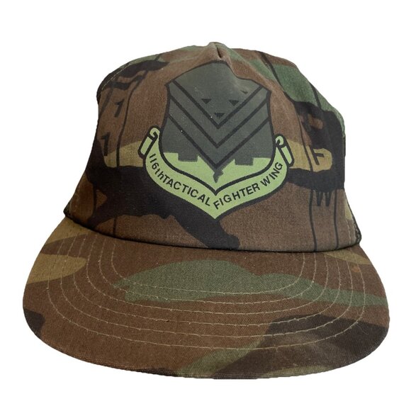 Vintage AIR FORCE 116TH TACTICAL FIGHTER WING Trucker Hat Snap Back Cap Camo USA - Picture 1 of 9